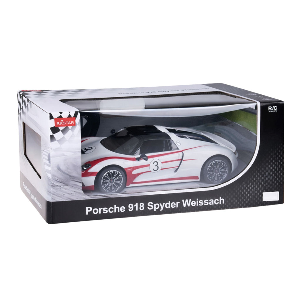 Rastar Porsche 918 Spyder Weissach RC Car 1:14 Scale White – Licensed Remote Control Porsche Sports Car with LED Lights, 2.4GHz Controller & Rubber Tires | Premium Porsche 918 Spyder R/C Model - MINIMEE KIDS