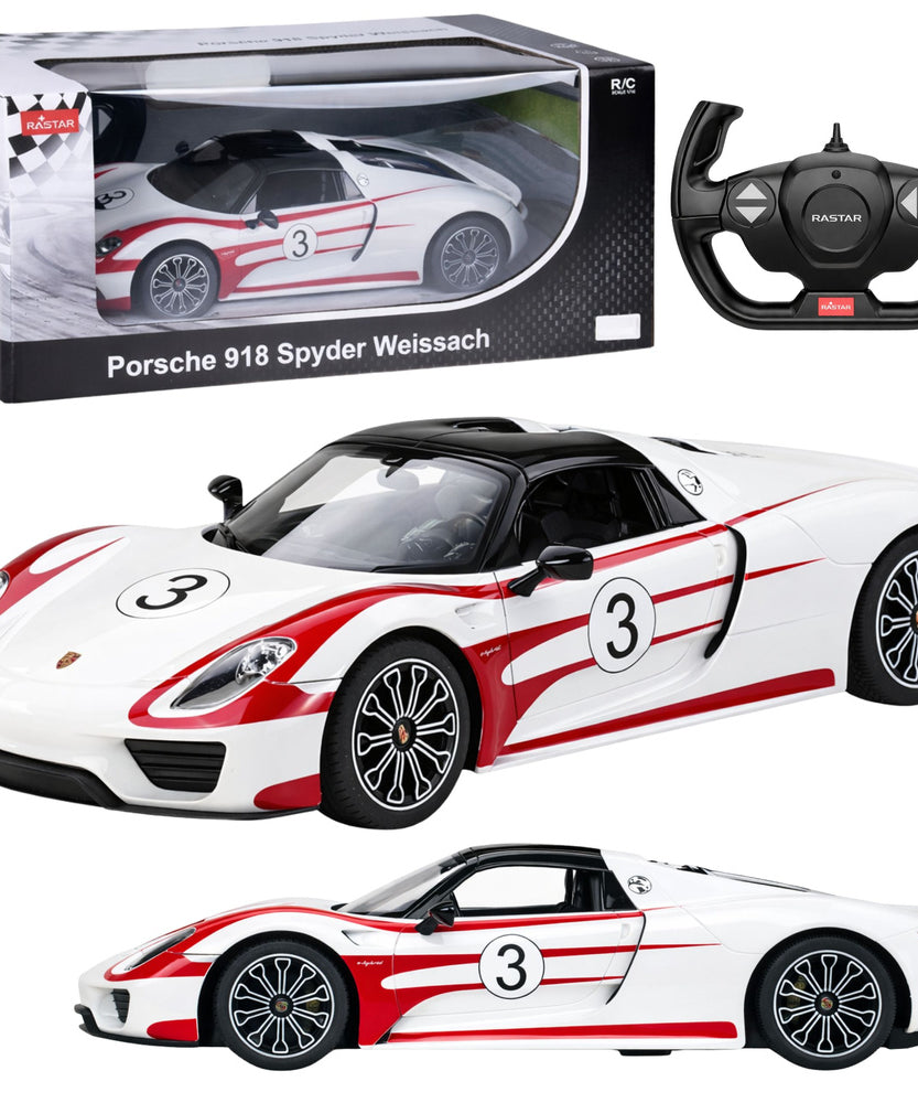 Rastar Porsche 918 Spyder Weissach RC Car 1:14 Scale White – Licensed Remote Control Porsche Sports Car with LED Lights, 2.4GHz Controller & Rubber Tires | Premium Porsche 918 Spyder R/C Model - MINIMEE KIDS