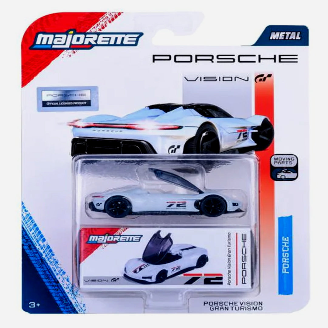 Majorette Porsche Vision Gran Turismo White Die-Cast Car | Official Porsche Licensed Metal Toy Vehicle with Moving Parts | 1:64 Scale Collectible Model | Ages 3+