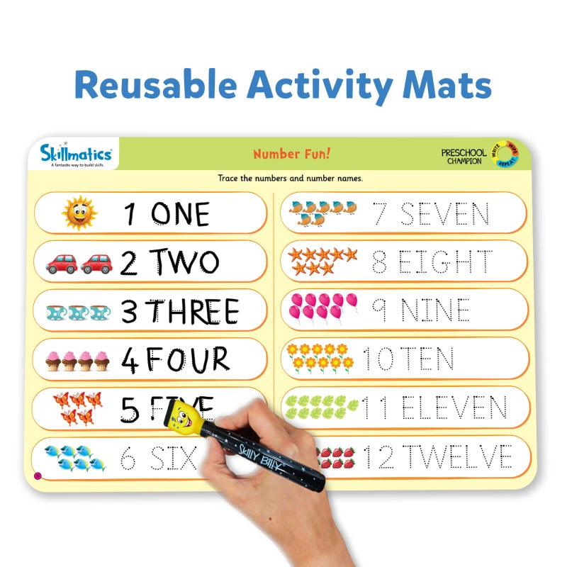 Skillmatics Preschool Champion: Write & Wipe Reusable Activity Mats for Kids Ages 3-6 | Master Key Concepts for School Readiness with 17 Engaging Activities