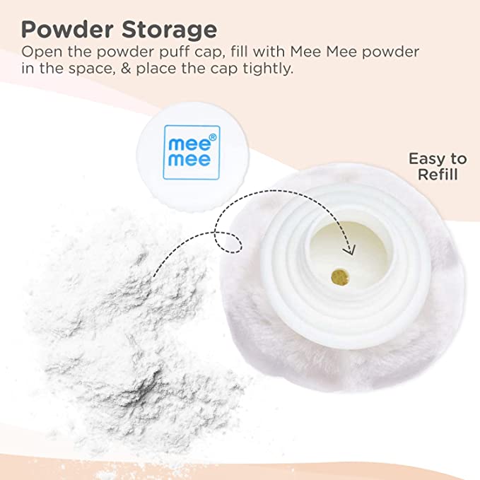 Mee Mee Premium Powder Puff with Powder Storage for Babies (Color May differ)