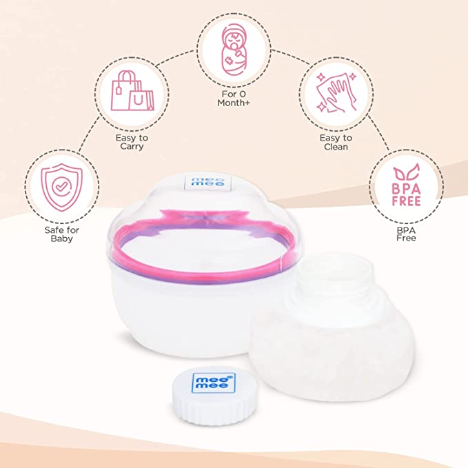 Mee Mee Premium Powder Puff with Powder Storage for Babies (Color May differ)