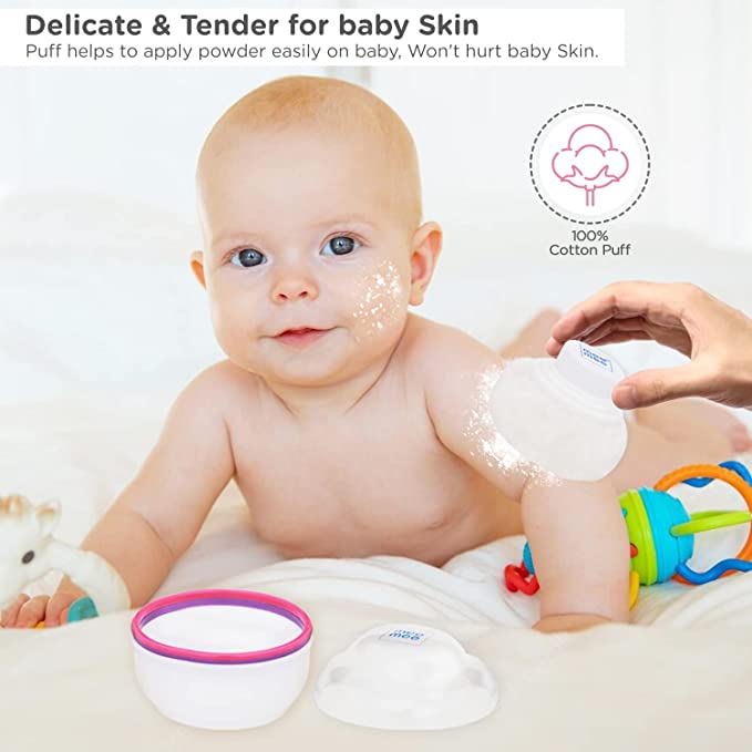 Mee Mee Premium Powder Puff with Powder Storage for Babies (Color May differ)
