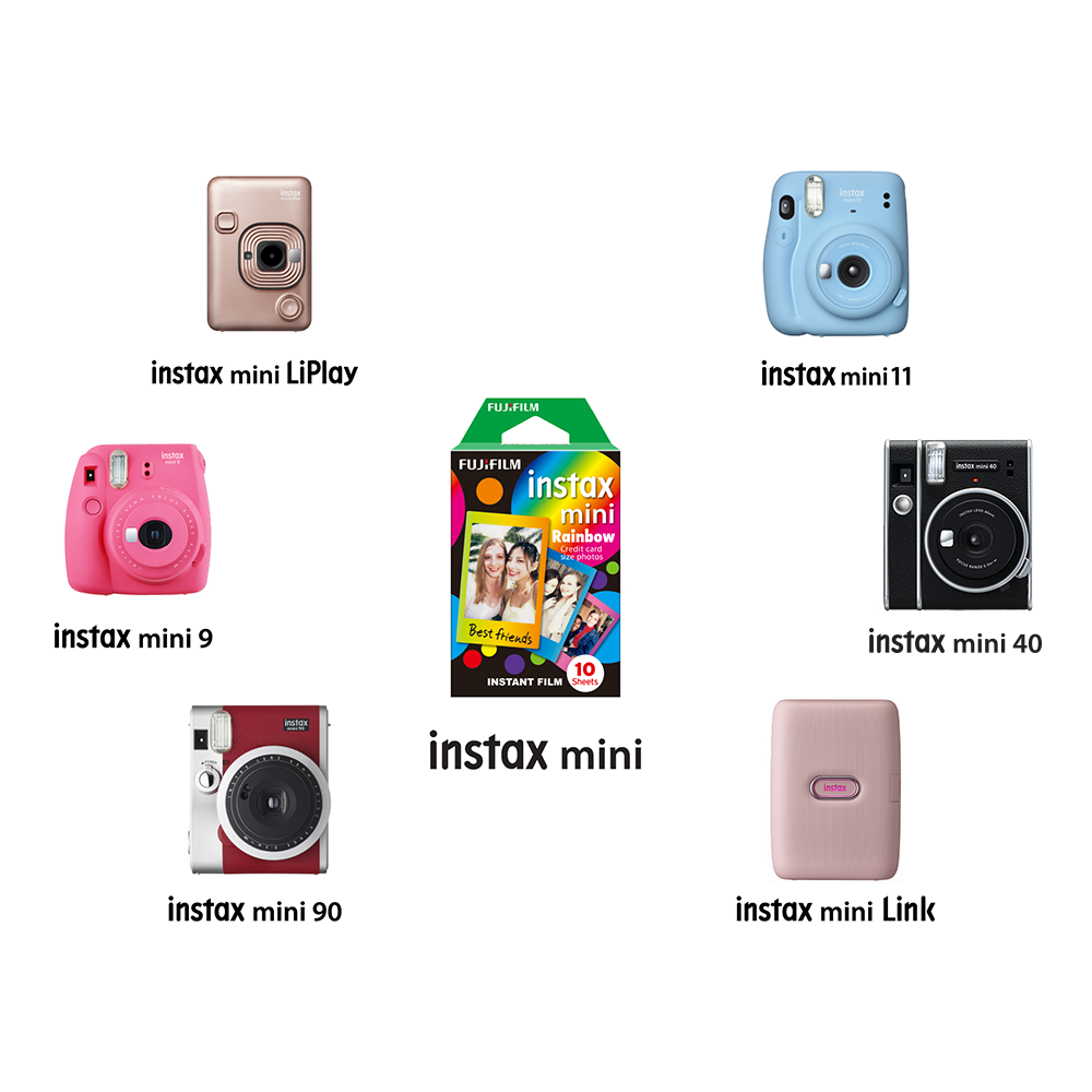 Fujifilm Instax Mini Rainbow Instant Film – 10 Sheets | Vibrant Credit Card-Size Prints | Compatible with All Instax Mini Cameras & Printers | High-Gloss Finish