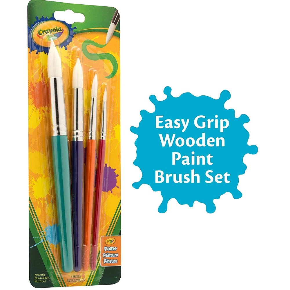 Crayola 4 Count Round Paint Brushes Set – Soft White Taklon Bristles with Vibrant Metallic Handles | For Washable, Tempera & Acrylic Paint | Ideal for Kids' Art & Craft Projects, Posters, and School Use
