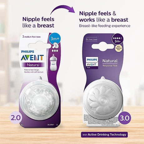 Philips Avent Natural Response Teat for 3 months and above | Flow 4 | Pack of 2 | BPA Free | SCY964/02