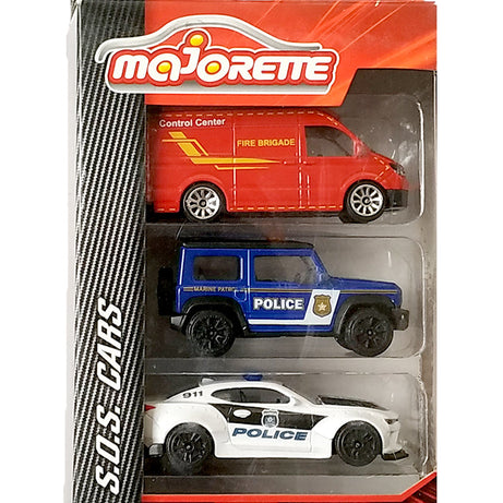 Majorette SOS Toy Vehicle Set – 3 Emergency Vehicles from the S.O.S. Cars Edition (Shipped at Random) | 1:64 Scale Die-Cast Model Cars with Rubber Tires, Suspension & Opening Parts | Licensed Vehicles