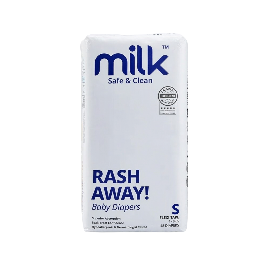 Milk Safe & Clean Baby Diapers Small (S) Size 48pcs | RashDefense™ Leak-Proof, Dermatologist Tested, 12-Hour Dryness - MINIMEE KIDS