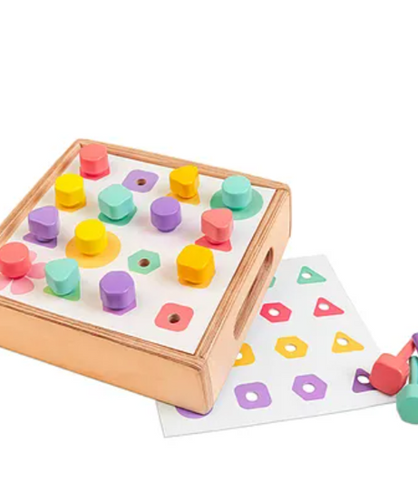 Curious Cub Shape and Colour Matching Board | Montessori Wooden Sorting Toy for Toddlers | Educational Peg Board for 36 Months+