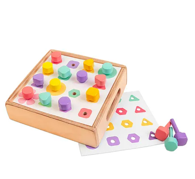 Curious Cub Shape and Colour Matching Board | Montessori Wooden Sorting Toy for Toddlers | Educational Peg Board for 36 Months+