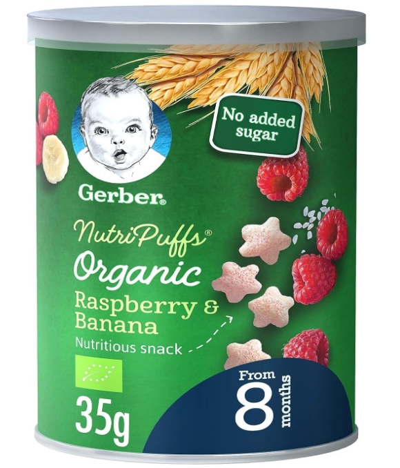 Gerber Organic Nutripuffs Raspberry & Banana For Babies 8 Months & Above - 35g