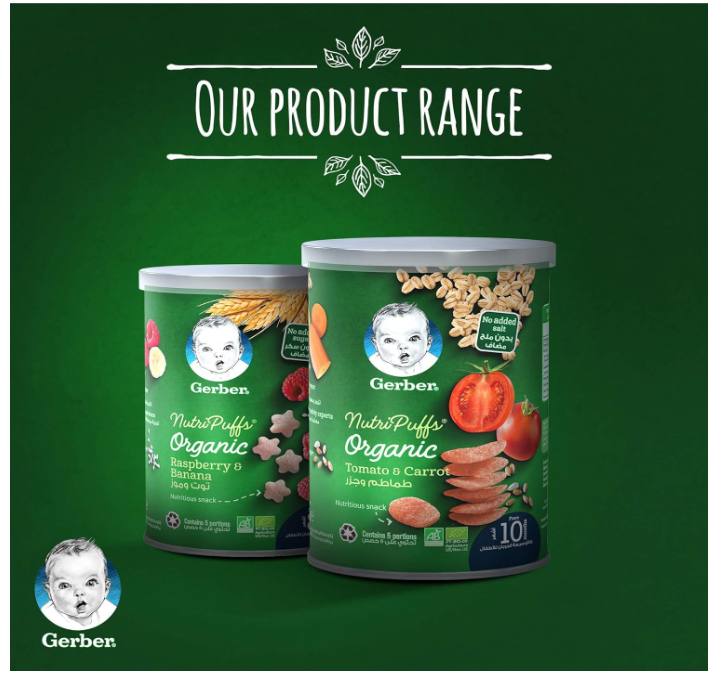 Gerber Organic Nutripuffs Raspberry & Banana For Babies 8 Months & Above - 35g