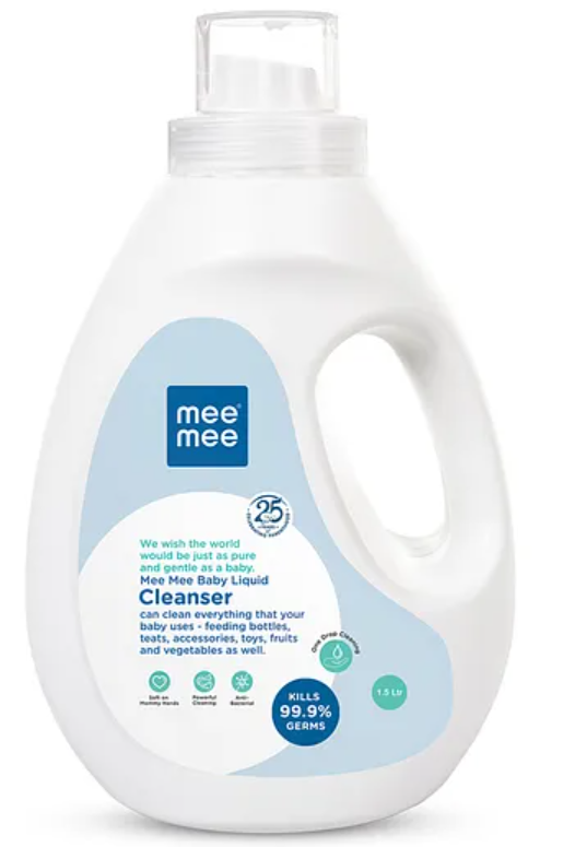 Mee Mee Baby Liquid Cleanser – 1.5L | Multi-Purpose Cleaner for Baby Bottles, Accessories, Toys, Fruits & Vegetables | Removes Stubborn Milk Stains & Odors | Biodegradable & pH Balanced Formula
