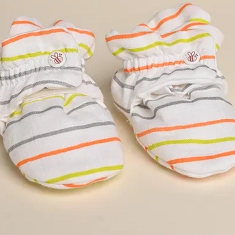 Bee Little Organic Muslin Booties for Babies 0–6 Months – Soft Cotton Solid Stripes | Lightweight, Breathable & Snug Fit for Newborns | Eco-Friendly & Gentle on Skin