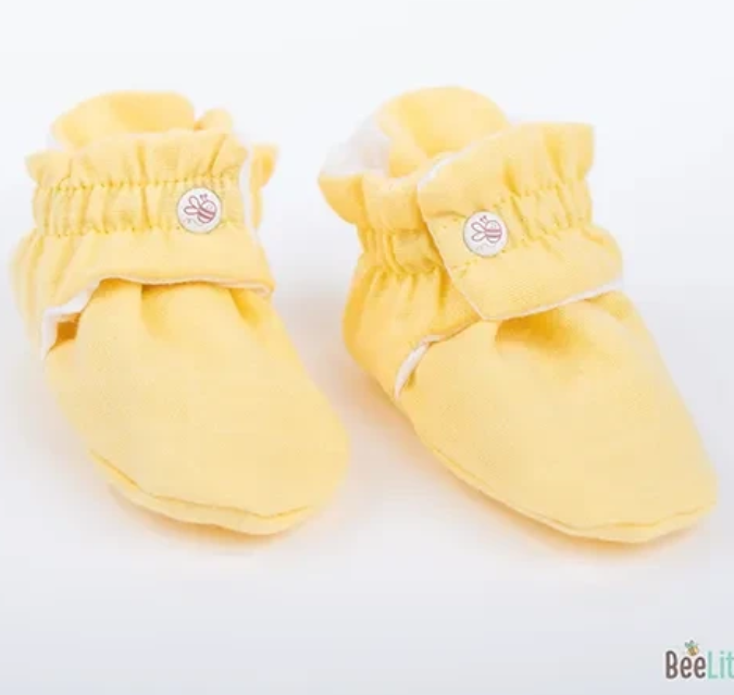 BeeLittle Yellow Organic Muslin Booties for 0-6 Months