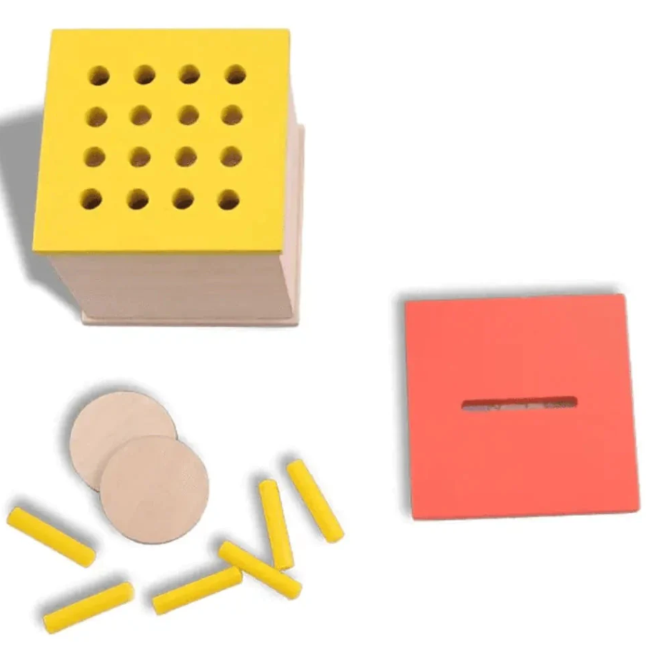 Curious Cub Wooden Coin & Peg Box, Montessori-Inspired 2-in-1 Shape Sorter for Ages 12 Months+, Develops Fine Motor Skills, Problem-Solving, and Object Permanence
