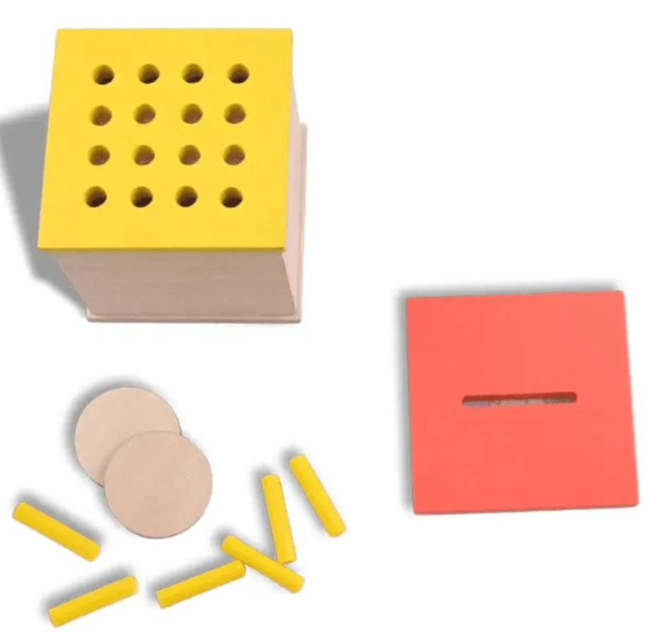 Curious Cub Wooden Coin & Peg Box, Montessori-Inspired 2-in-1 Shape Sorter for Ages 12 Months+, Develops Fine Motor Skills, Problem-Solving, and Object Permanence