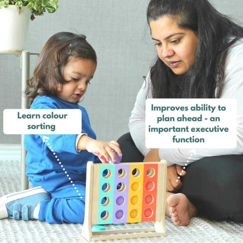 Curious Cub Wooden Colour Sorter Toy, Montessori-Inspired Educational Sorting Game with 16 Coins, Develops Color Recognition, Fine Motor Skills, and Concentration for Toddlers Aged 2+