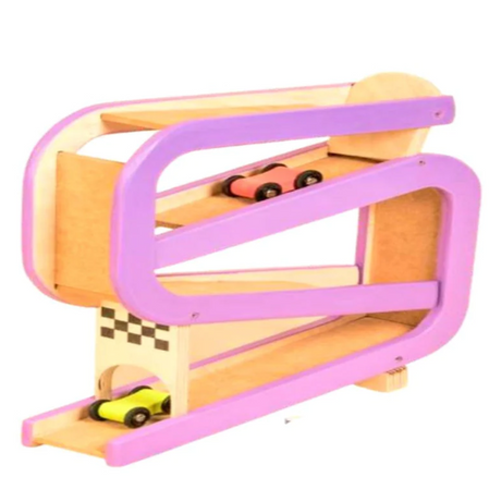 Curious Cub Wooden Car Tracker Ramp Racer Toy | 4-Level Rolling Car Slide Track with 4 Mini Cars | Montessori-Inspired Early Learning Toy for Toddlers 16 Months+