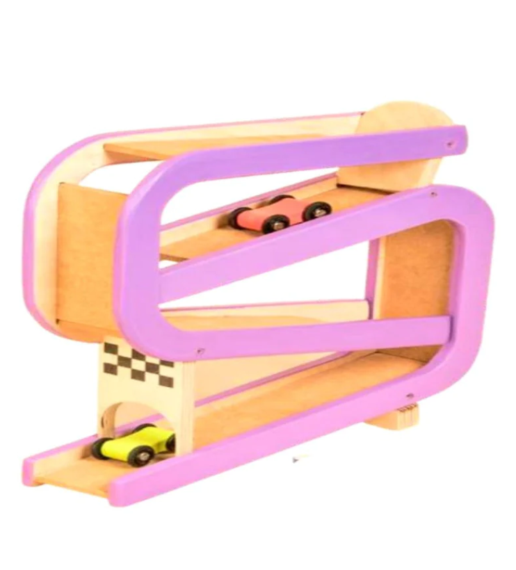 Curious Cub Wooden Car Tracker Ramp Racer Toy | 4-Level Rolling Car Slide Track with 4 Mini Cars | Montessori-Inspired Early Learning Toy for Toddlers 16 Months+