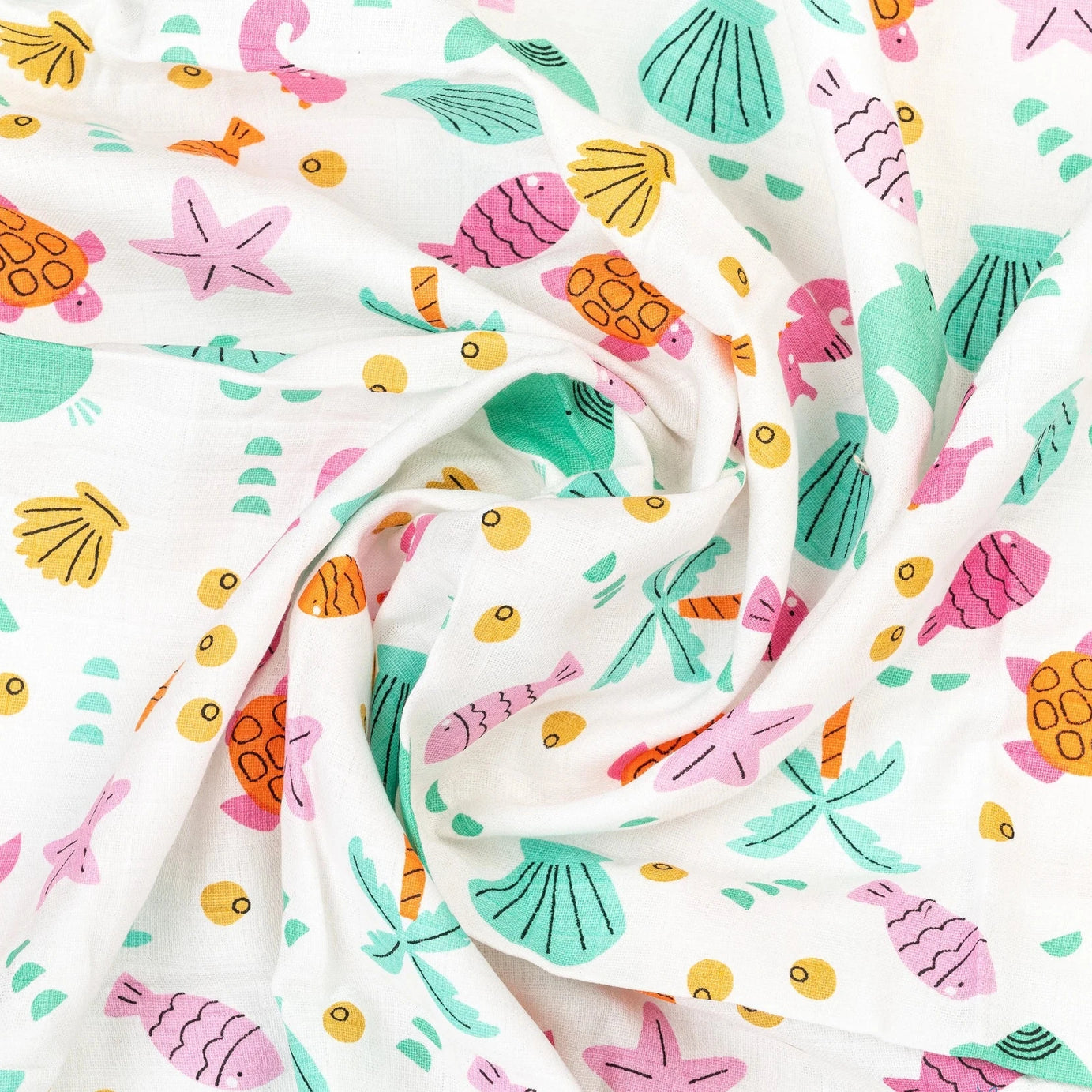 BeeLittle Organic Muslin Swaddle Blanket – Sea Shore Pattern | Ultra-Soft, Breathable Baby Blanket for Newborns and Infants | 100 x 100 cm