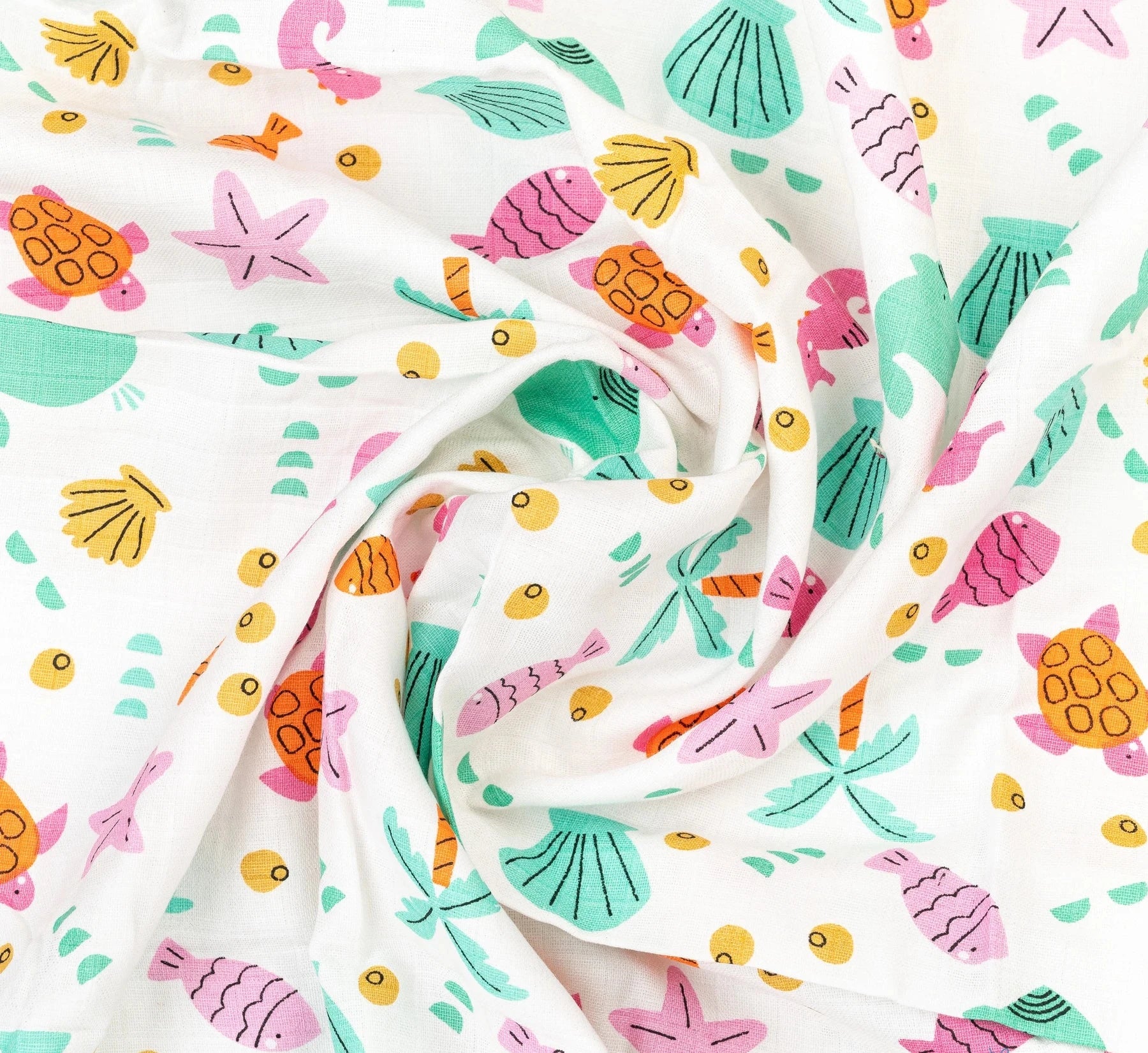 BeeLittle Organic Muslin Swaddle Blanket – Sea Shore Pattern | Ultra-Soft, Breathable Baby Blanket for Newborns and Infants | 100 x 100 cm