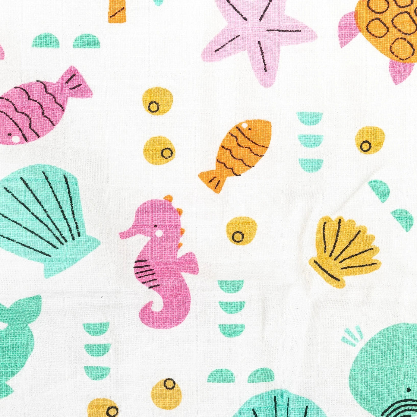 BeeLittle Organic Muslin Swaddle Blanket – Sea Shore Pattern | Ultra-Soft, Breathable Baby Blanket for Newborns and Infants | 100 x 100 cm