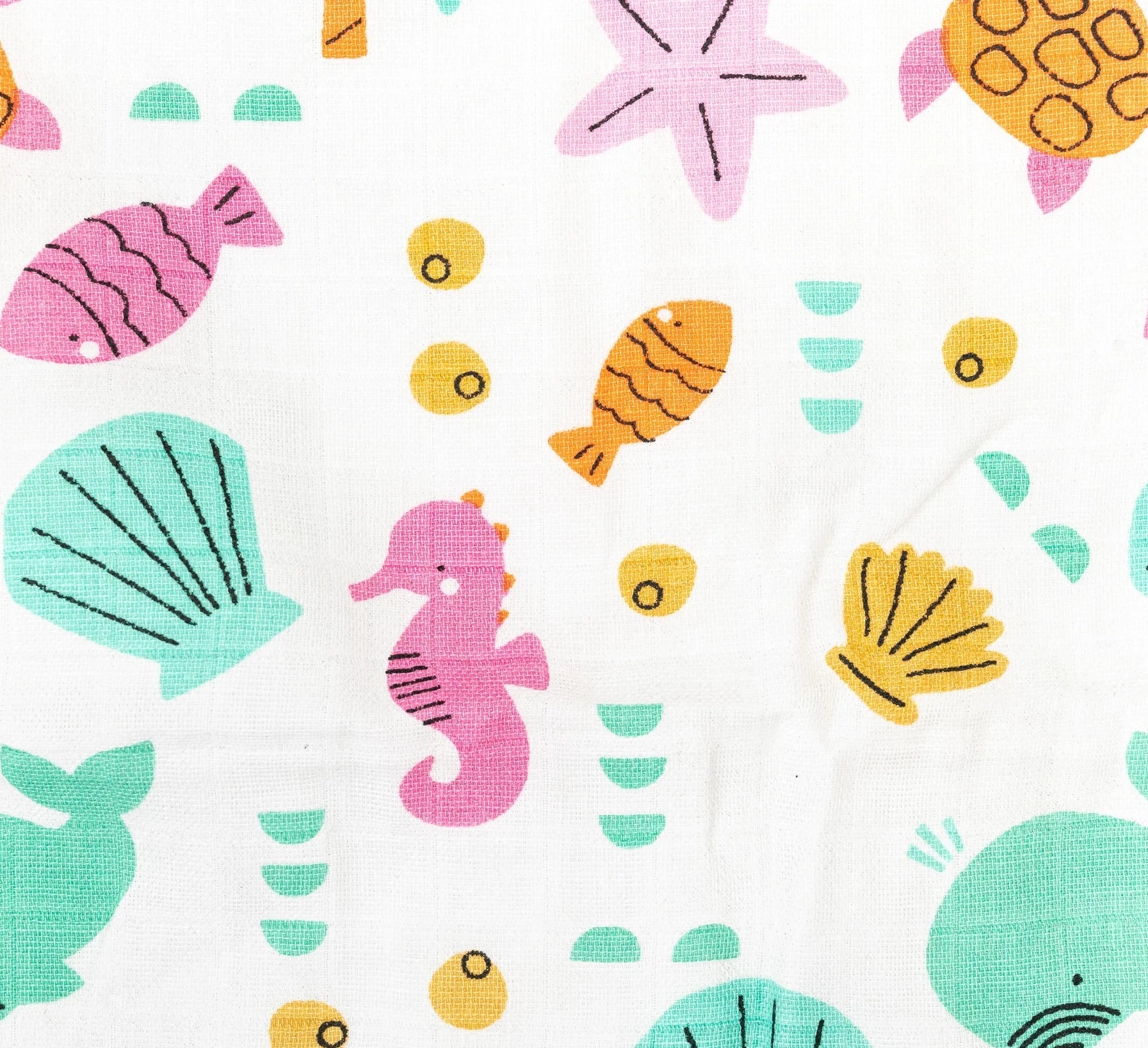 BeeLittle Organic Muslin Swaddle Blanket – Sea Shore Pattern | Ultra-Soft, Breathable Baby Blanket for Newborns and Infants | 100 x 100 cm