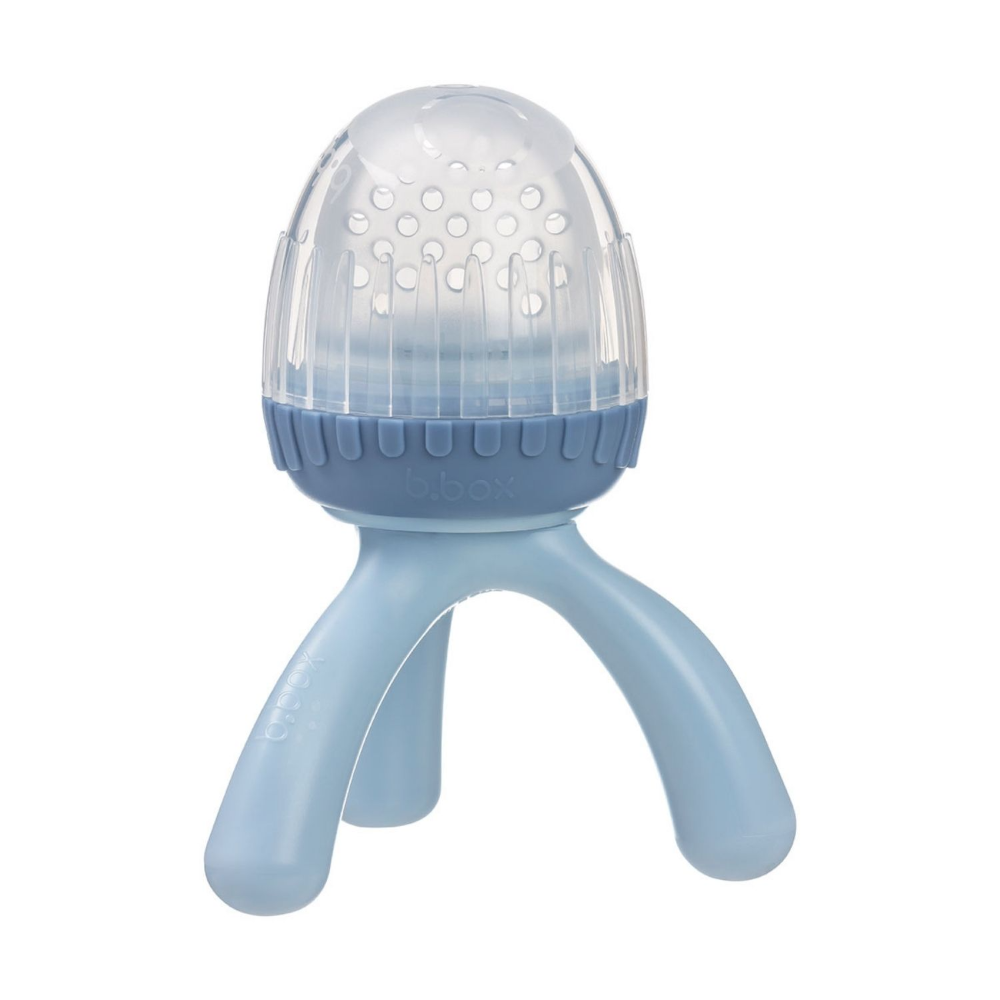 B.Box Silicone Fresh Food Feeder for Babies (4m+) | Self-Feeding Fruit & Veggie Teether with Ergonomic Tripod Handle | BPA-Free & Dishwasher Safe | Available in Lullaby Blue, Sage Green, Blush Pink, Peony Purple - MINIMEE KIDS