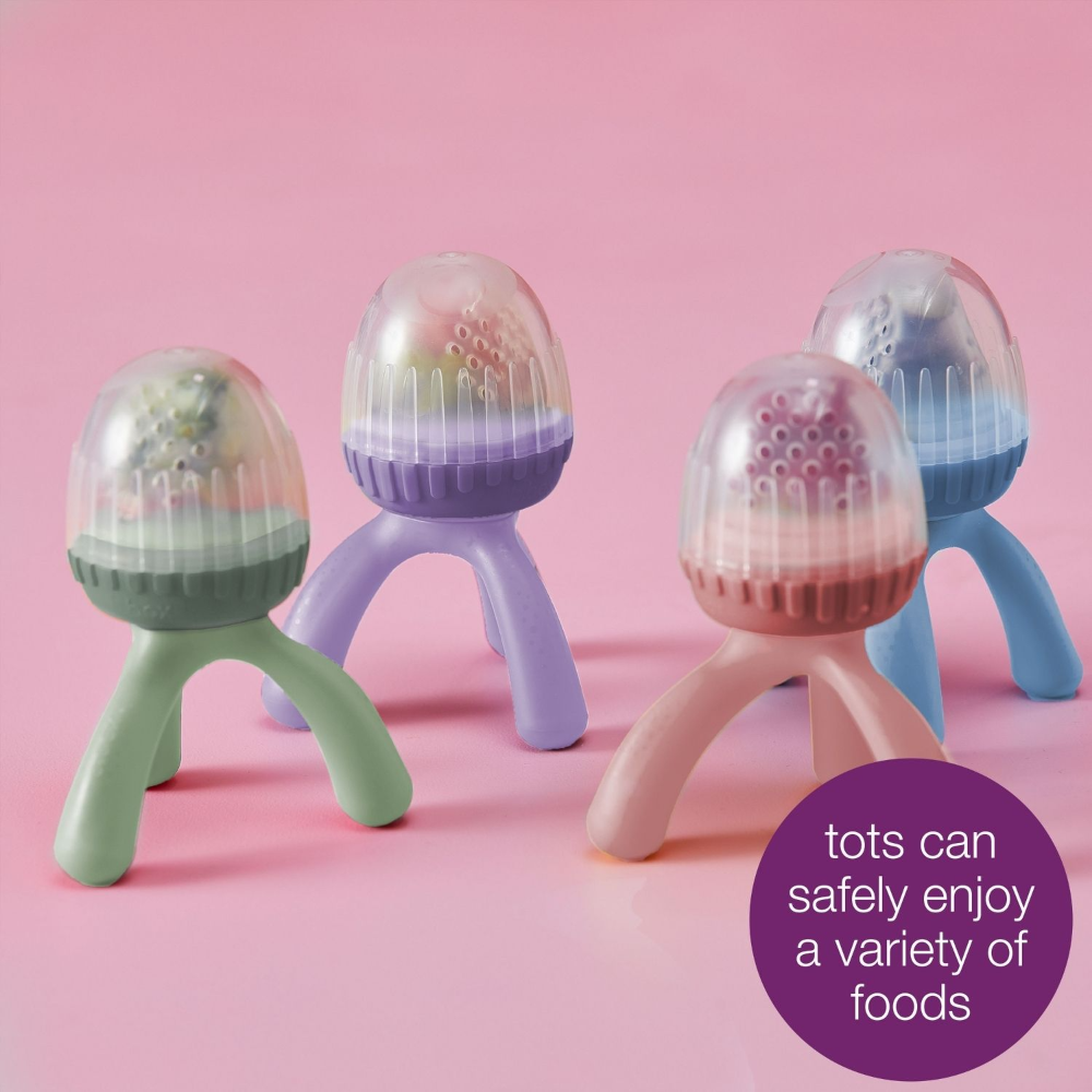 B.Box Silicone Fresh Food Feeder for Babies (4m+) | Self-Feeding Fruit & Veggie Teether with Ergonomic Tripod Handle | BPA-Free & Dishwasher Safe | Available in Lullaby Blue, Sage Green, Blush Pink, Peony Purple - MINIMEE KIDS