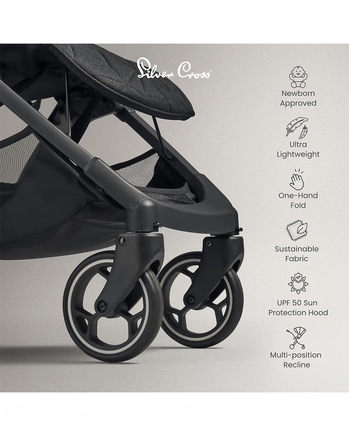 Silver Cross Clic Lightweight Baby Stroller, Cabin Approved | One Hand Fold Car Seat Compatible | Upto 22Kg
