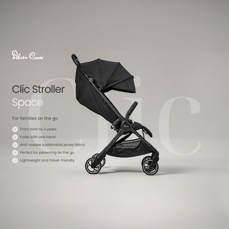 Silver Cross Clic Lightweight Baby Stroller, Cabin Approved | One Hand Fold Car Seat Compatible | Upto 22Kg