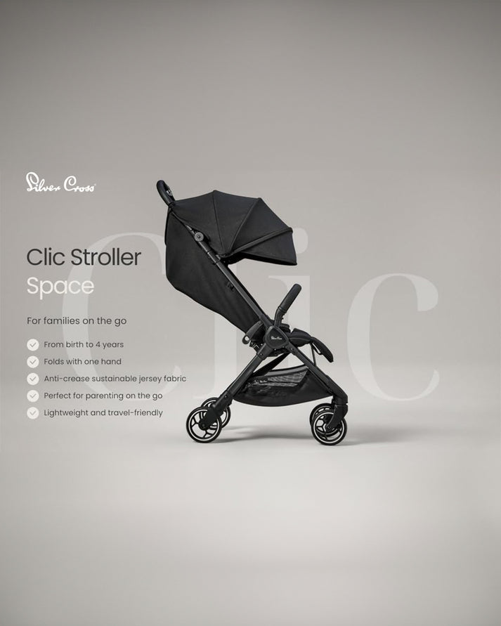 Silver Cross Clic Lightweight Baby Stroller, Cabin Approved | One Hand Fold Car Seat Compatible | Upto 22Kg