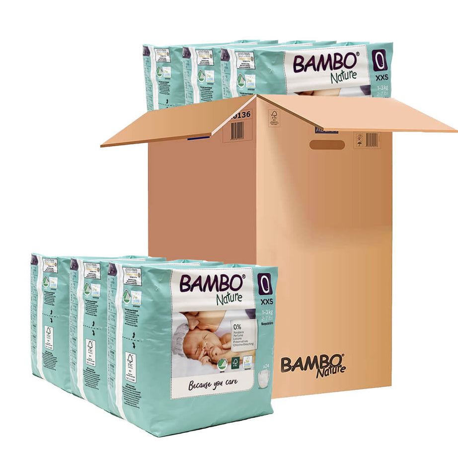 Bambo Nature Diapers Size 0 | Skin Friendly Tape Diapers - XXS (1-3 kgs) Gentle and Eco-Friendly Diapers for Newborns