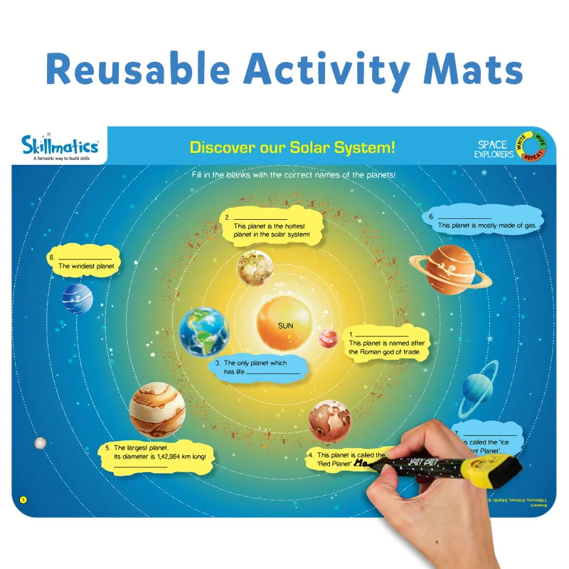 Skillmatics Space Explorers: Engaging Write & Wipe Activity Mats for Kids Ages 6-9 | Discover the Wonders of Space with 20 Repeatable Activities, Board Game Fun, and Essential Learning Skills - MINIMEE KIDS