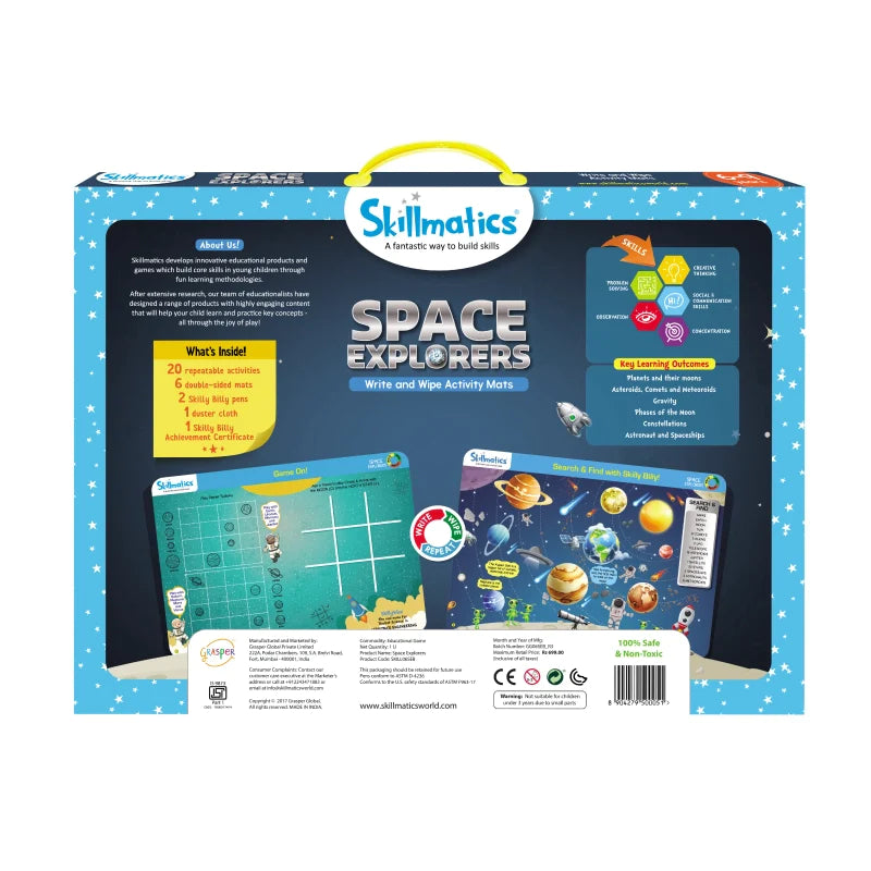 Skillmatics Space Explorers: Engaging Write & Wipe Activity Mats for Kids Ages 6-9 | Discover the Wonders of Space with 20 Repeatable Activities, Board Game Fun, and Essential Learning Skills - MINIMEE KIDS