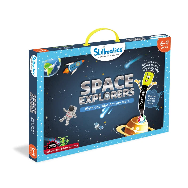 Skillmatics Space Explorers: Engaging Write & Wipe Activity Mats for Kids Ages 6-9 | Discover the Wonders of Space with 20 Repeatable Activities, Board Game Fun, and Essential Learning Skills - MINIMEE KIDS