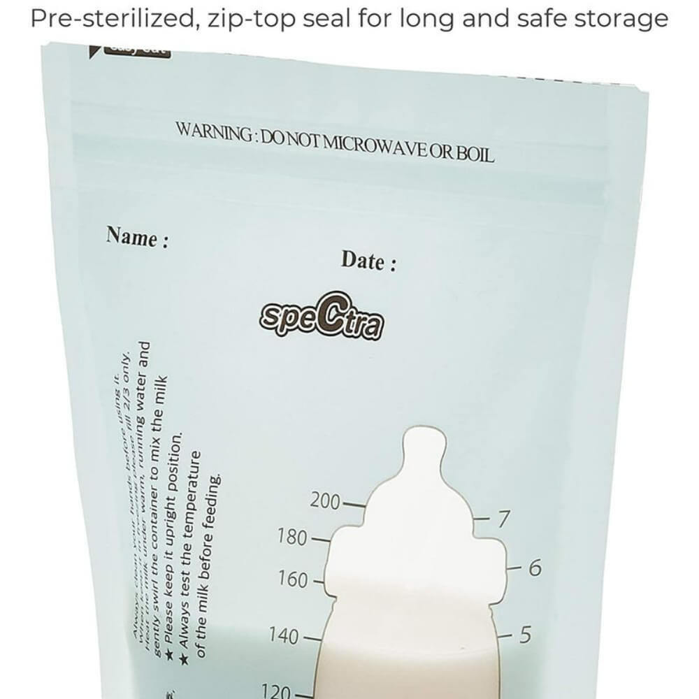Spectra Disposable Breast Milk Storage Bags – Pre-Sterilized, BPA-Free, Double-Lined, Self-Standing with Temperature Control Guide | 200ml, 30 Pcs