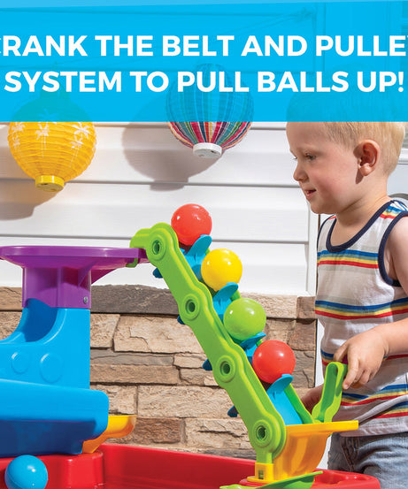 Step2 STEM Discovery Ball Table | Wet or Dry Water Table & Activity Playset for Toddlers | Includes Pulley System, Ramps, Flipper & 10 Balls | Indoor/Outdoor STEM Learning Toy | Age 2+ Years - MINIMEE KIDS