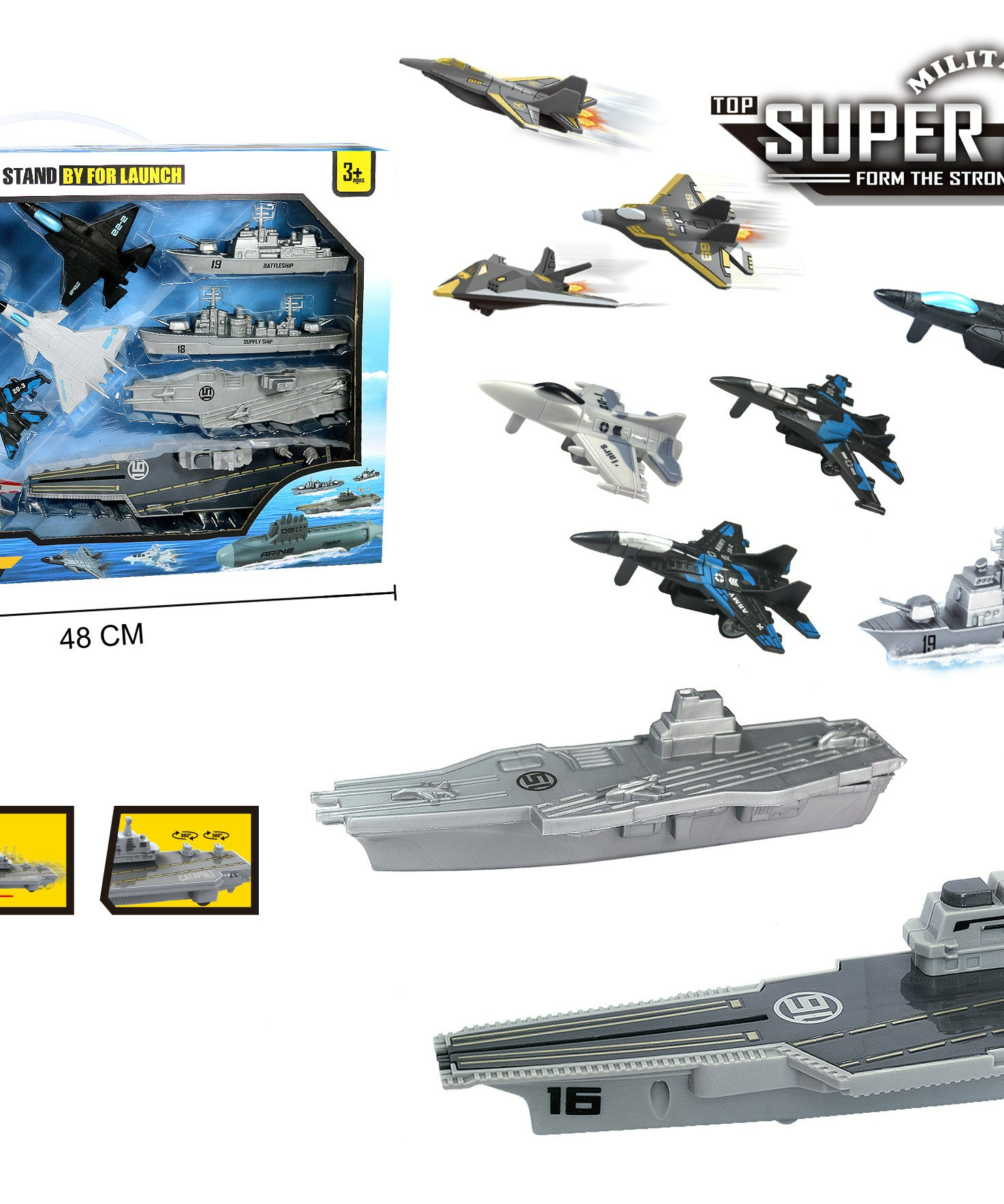 Aircraft Carrier Toy Set for Kids 3+ Years – Includes Submarine, Battleship, Supply Ship, Aircraft Ship, 6 Fighter Planes, 28-Piece Military Army Playset with Bullets & Moving Wheels for Battle Simulation
