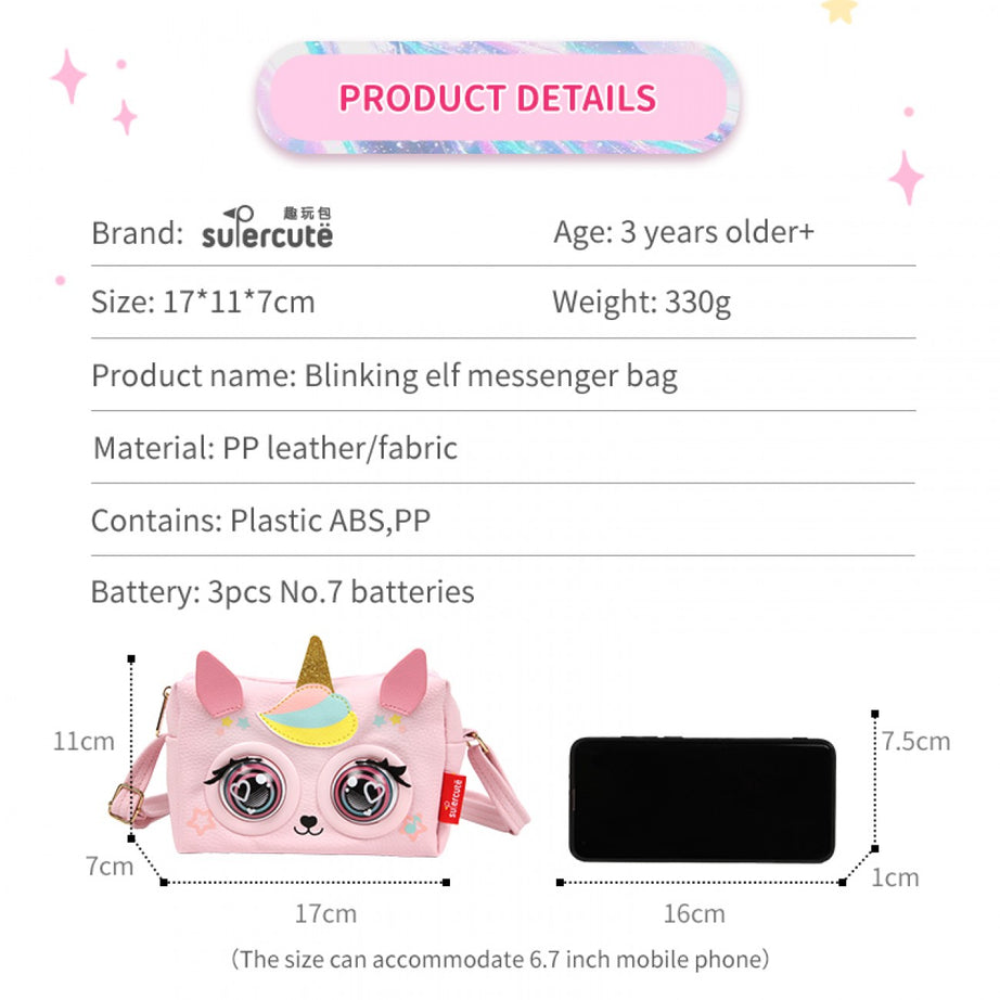 Supercute Talking Elf Interactive Messenger Bag Toy for Kids – Music, Sleep & Voice Modes | 6 Variants – Unicorn, Rabbit, Panda, Leopard, Black Cat & Fawn | Gift Box Packed | 3+ Years