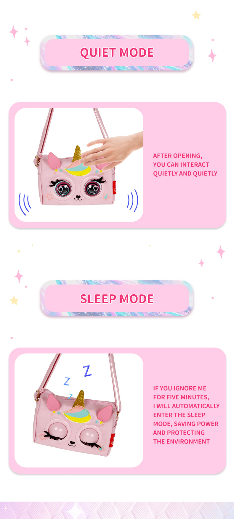 Supercute Talking Elf Interactive Messenger Bag Toy for Kids – Music, Sleep & Voice Modes | 6 Variants – Unicorn, Rabbit, Panda, Leopard, Black Cat & Fawn | Gift Box Packed | 3+ Years