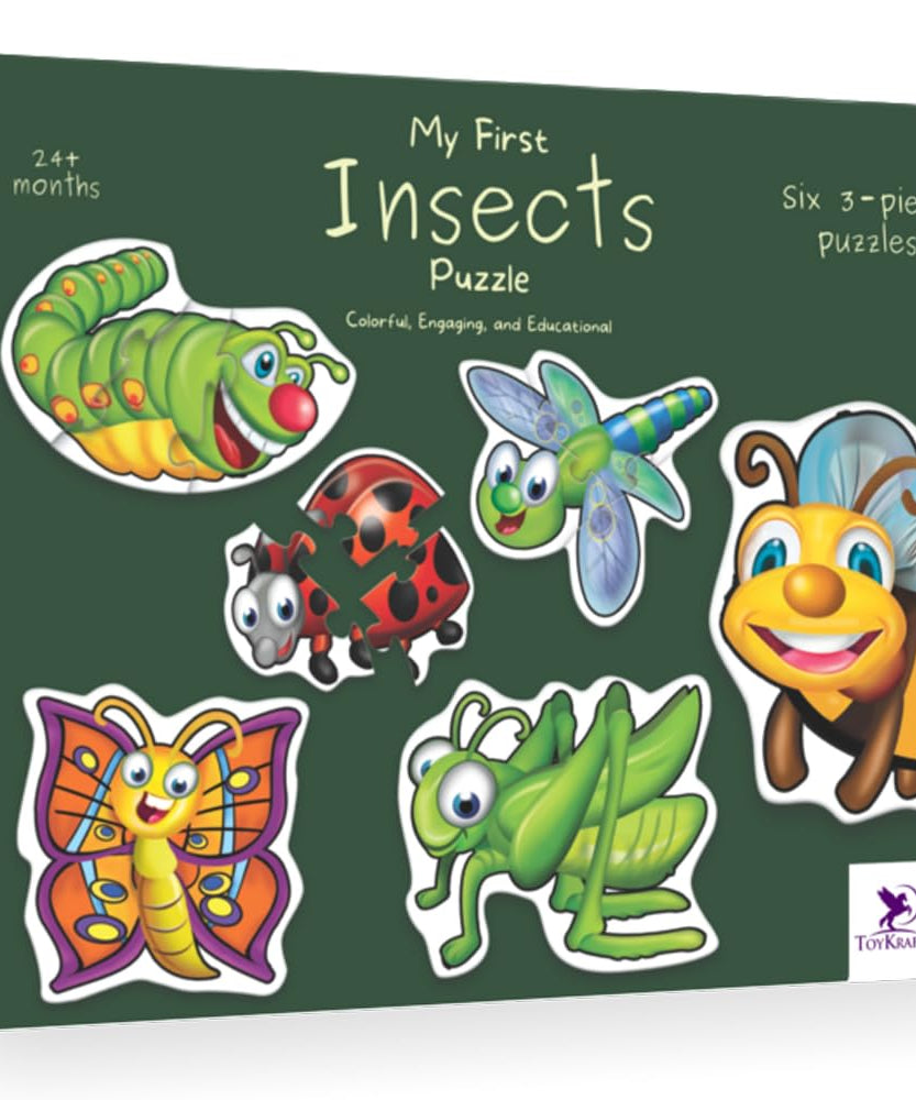 Toykraft My First Insects Puzzles Six 3-Piece Puzzles for Toddlers | Colorful, Engaging & Educational Jigsaw Puzzle for Ages 2+ - MINIMEE KIDS