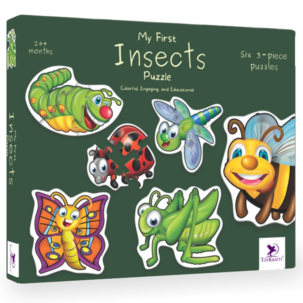 Toykraft My First Insects Puzzles Six 3-Piece Puzzles for Toddlers | Colorful, Engaging & Educational Jigsaw Puzzle for Ages 2+ - MINIMEE KIDS