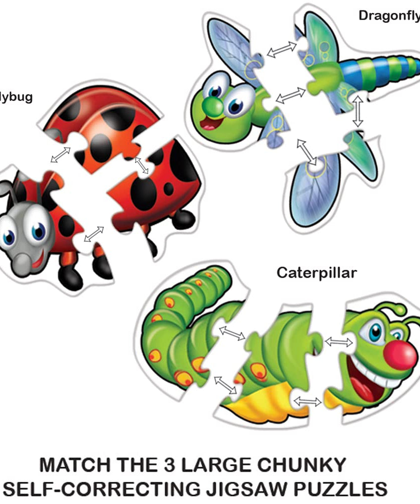 Toykraft My First Insects Puzzles Six 3-Piece Puzzles for Toddlers | Colorful, Engaging & Educational Jigsaw Puzzle for Ages 2+ - MINIMEE KIDS