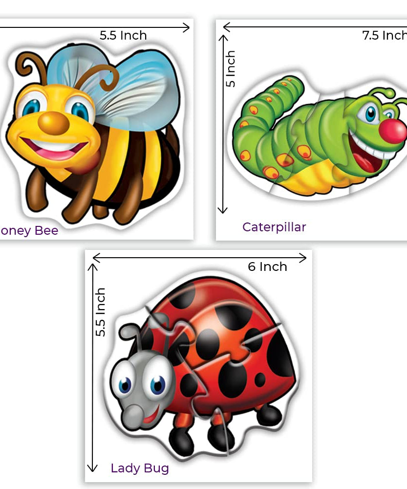 Toykraft My First Insects Puzzles Six 3-Piece Puzzles for Toddlers | Colorful, Engaging & Educational Jigsaw Puzzle for Ages 2+ - MINIMEE KIDS