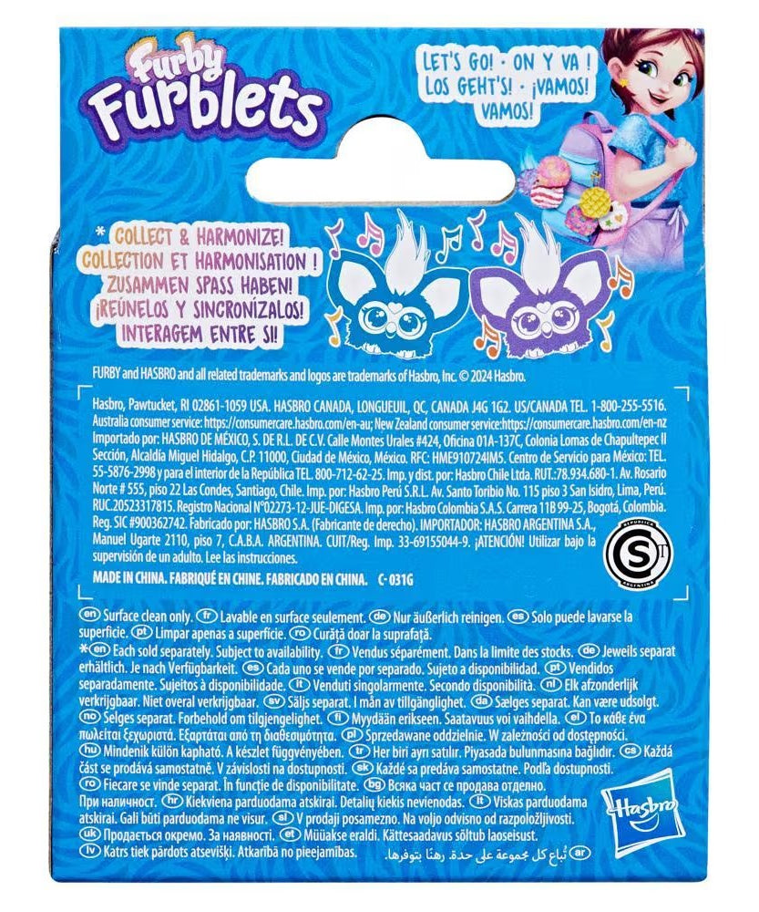 Furby Furblets Too-Koo Mini Electronic Plush Toy, Interactive Rockstar Friend with 45+ Rock 'n Roll Sounds & Songs, Peekaboo Ears, and Keychain Clip, for Kids Aged 6+