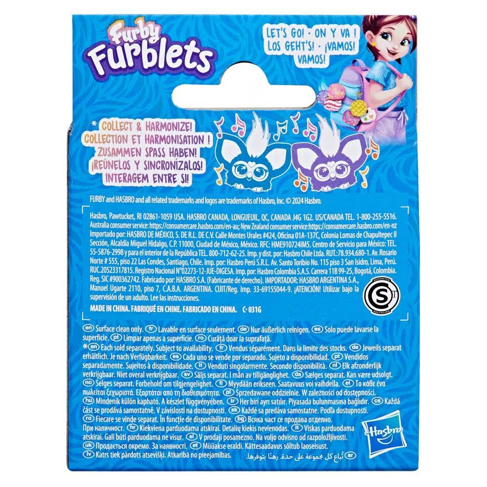 Furby Furblets Too-Koo Mini Electronic Plush Toy, Interactive Rockstar Friend with 45+ Rock 'n Roll Sounds & Songs, Peekaboo Ears, and Keychain Clip, for Kids Aged 6+