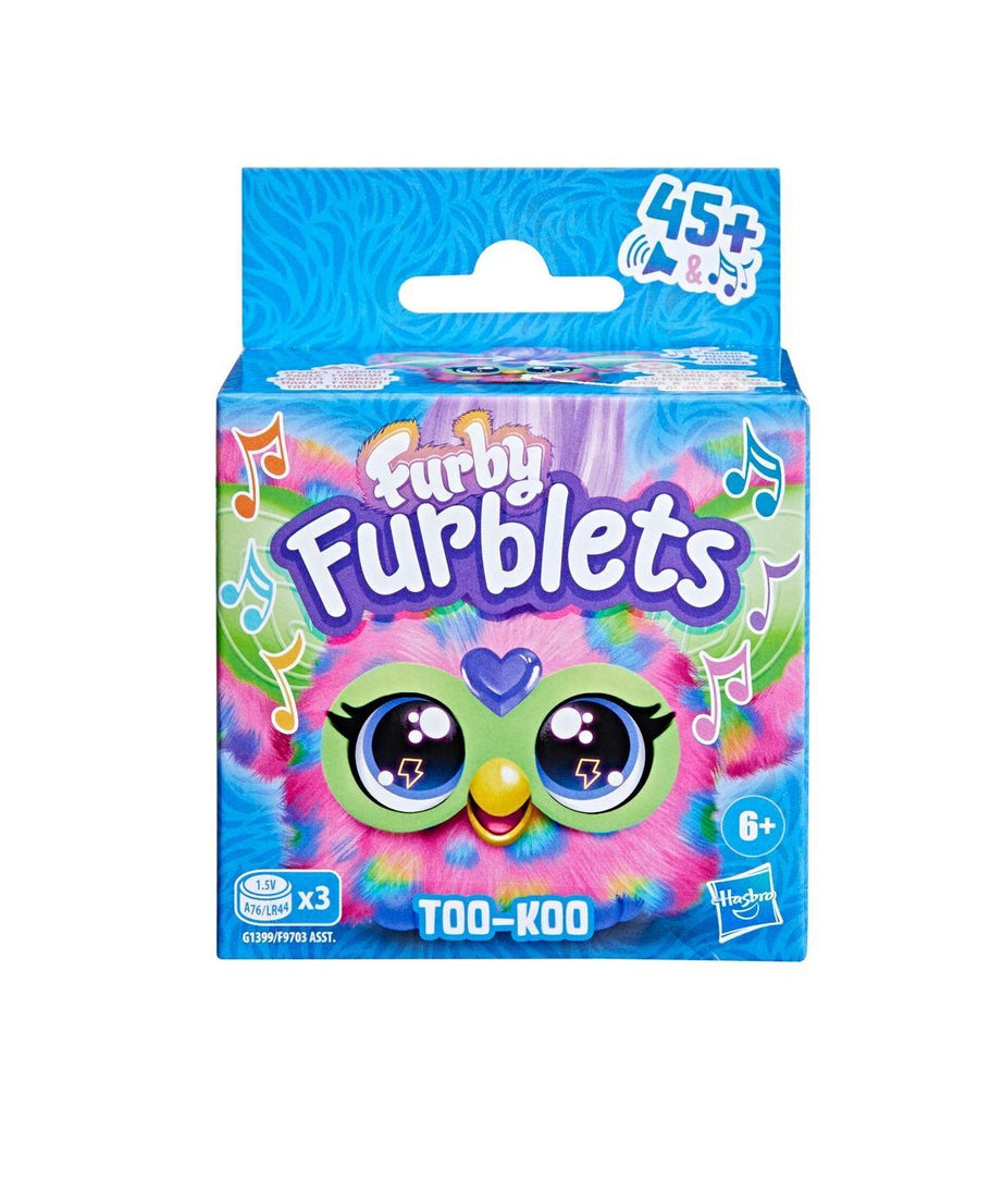 Furby Furblets Too-Koo Mini Electronic Plush Toy, Interactive Rockstar Friend with 45+ Rock 'n Roll Sounds & Songs, Peekaboo Ears, and Keychain Clip, for Kids Aged 6+