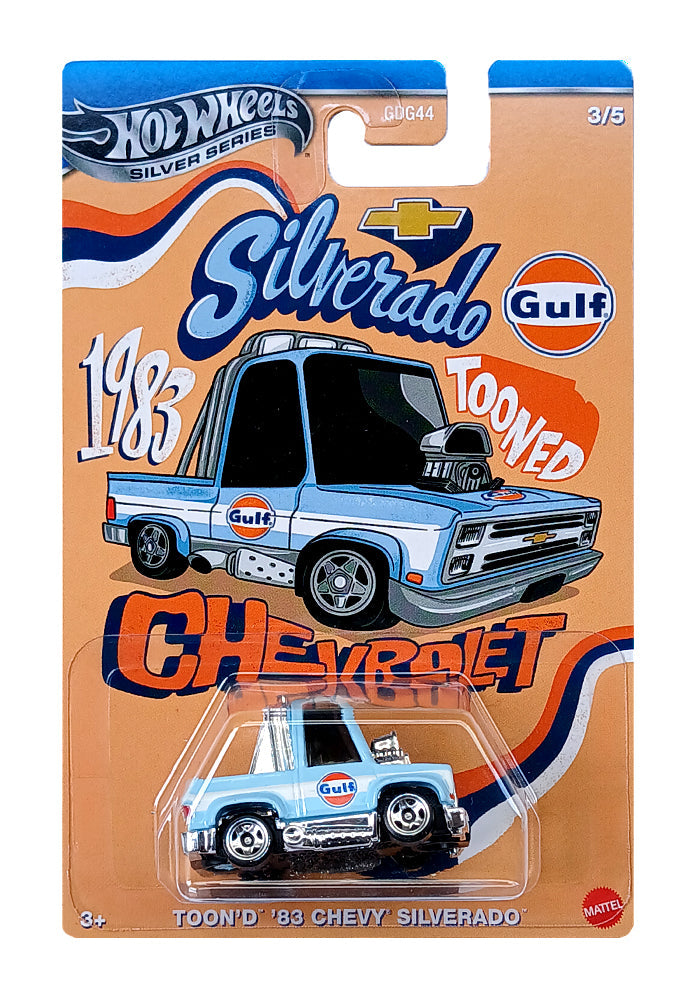 Hot Wheels Silver Series Toon'd '83 Chevy Silverado | Gulf Series (3/5) | 1:64 Scale Die-Cast Truck for Kids & Collectors Aged 3+